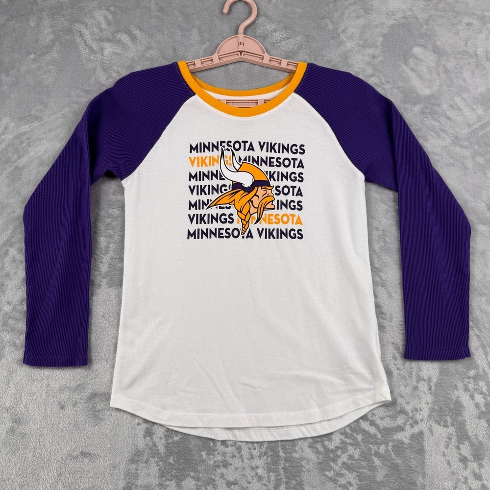 NFL Minnesota Vikings Girls Large 10/12 Youth Long Sleeve Raglan T-Shirt White